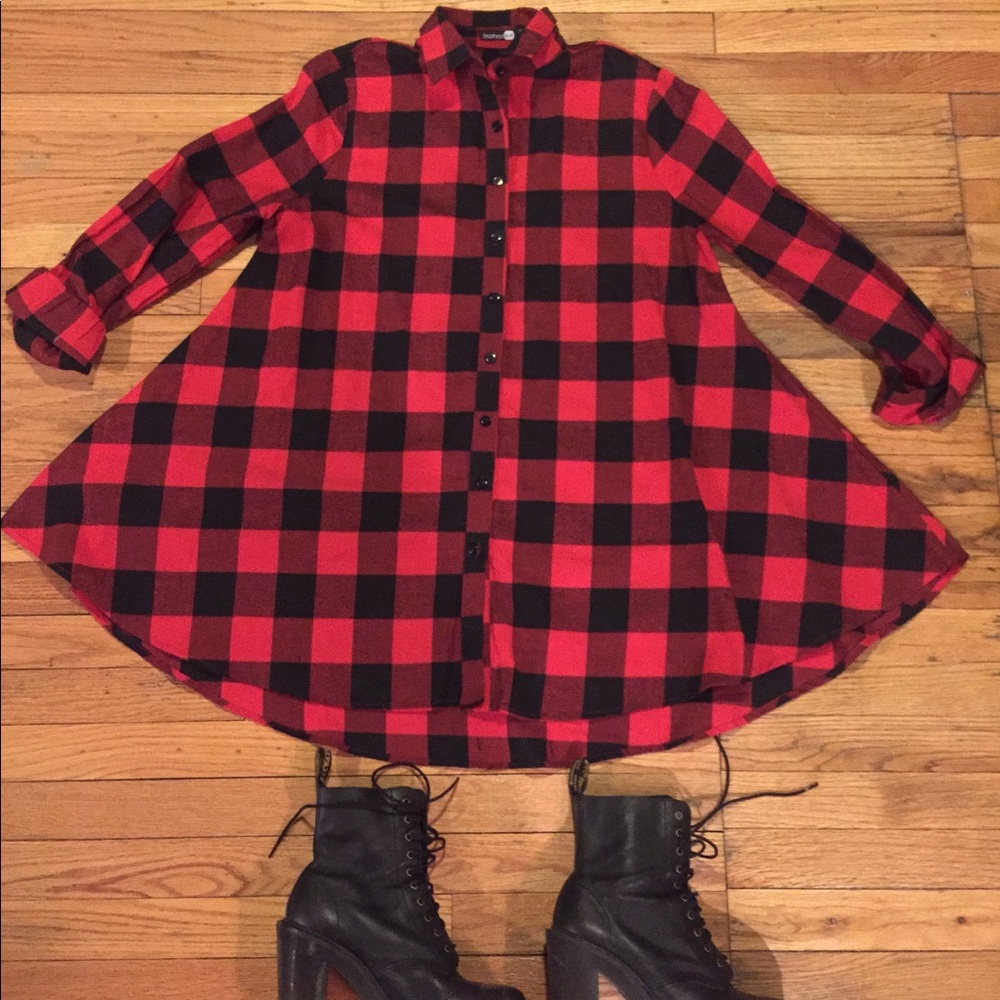 Black and Red Flannel Shirt Dress